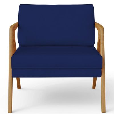 Kit 02 Poltronas Decorativas Sala Pietra Estrutura De Madeira L02 Suede Azul Marinho - Lyam Decor