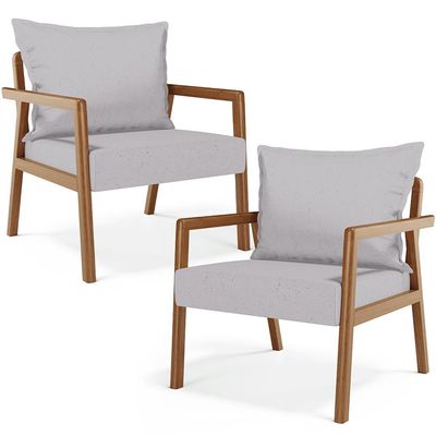 Kit 02 Poltronas Decorativa Para Sala de Estar Alícia B04 Linho Cinza - Lyam Decor