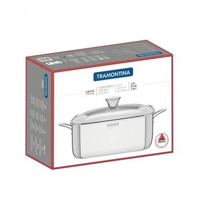 Caçarola Tramontina Grano Quadrada Aço Inox Com Suporte Para Tampa De Vidro 7,3 Litros