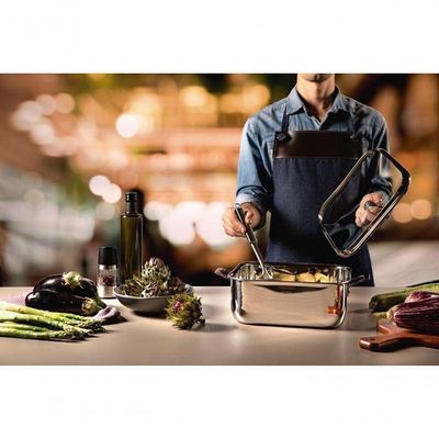 Caçarola Tramontina Grano Quadrada Aço Inox Com Suporte Para Tampa De Vidro 7,3 Litros