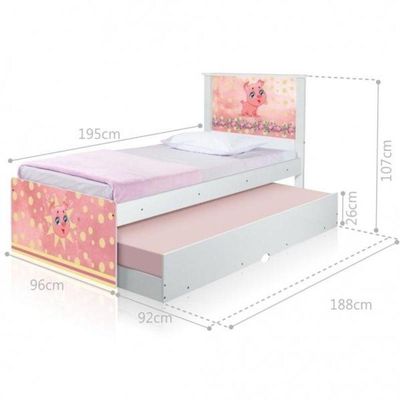 Cama Bicama Juvenil Adesivada Pig Com Colchões