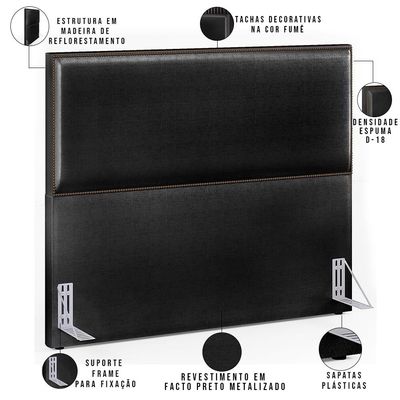 Cabeceira Box Casal King Com Tachas 195 cm Vicenza L02 Facto Preto Metalizado - Lyam Decor
