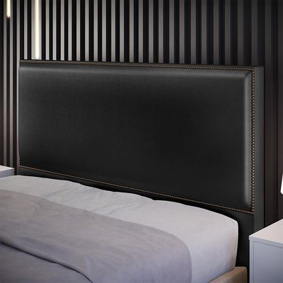 Cabeceira Box Casal King Com Tachas 195 cm Vicenza L02 Facto Preto Metalizado - Lyam Decor
