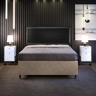 Cabeceira Box Casal King Com Tachas 195 cm Vicenza L02 Facto Preto Metalizado - Lyam Decor