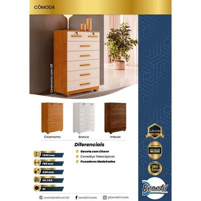 Cômoda Gaveteiro New Espanha 7 Gavetas - Benetil Cinamomo Off