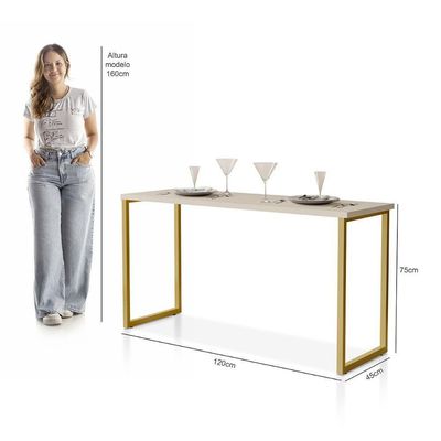 Mesa De Jantar Industrial Para 2 Lugares Klm Móveis Dourado/off White