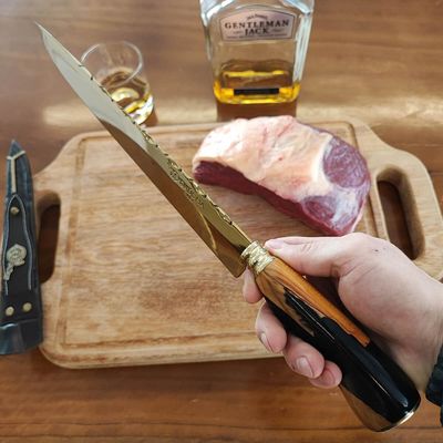 Faca Lâmina Dourada Gold 10' Churrasco Artesanal Aço Inox Gaúcha Cabo Madeira Resina