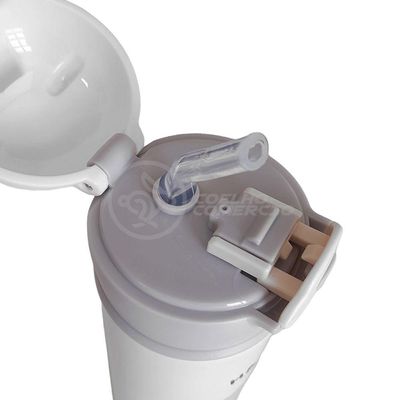 Garrafa Térmica De Ursinho Branca Infantil 420ml Com Trava De Tampa E Canudo De Silicone