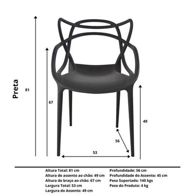 Cadeira Allegra Preta - Kit Com 8