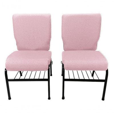 02 Cadeiras Para Igrejas C/ Porta Biblía E Porta Cálice Rosa