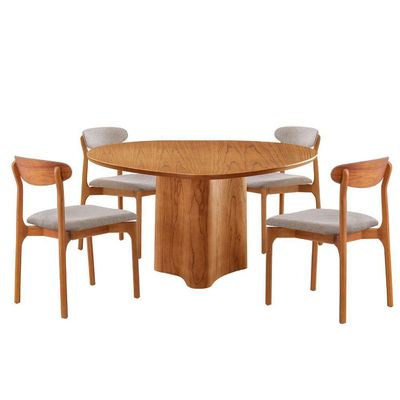 Mesa 135cm Laminado Com 4 Cadeiras Noronha Moderna Brisa Imbuia Naturale