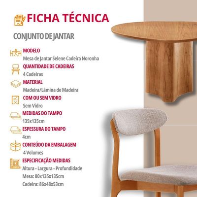 Mesa 135cm Laminado Com 4 Cadeiras Noronha Moderna Brisa Imbuia Naturale