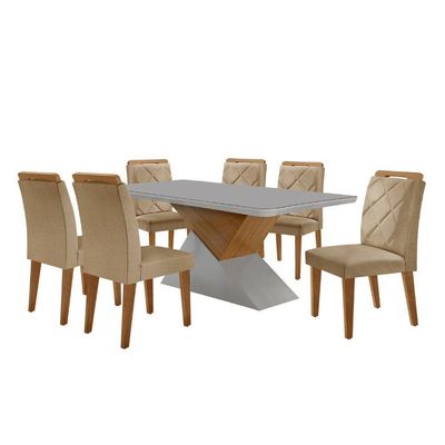 Mesa Sala De Jantar Aster 180cm E 6 Cadeiras Melissa Moderna Turim / Off White / Imbuia