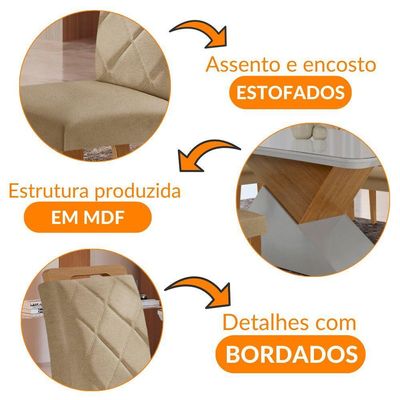 Mesa Sala De Jantar Aster 180cm E 6 Cadeiras Melissa Moderna Turim / Off White / Imbuia
