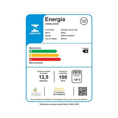 Freezer Horizontal 100L Inverter Branco Midea MDRC151FZD013 – Bivolt