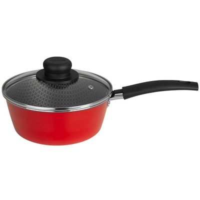 Panela Essencial em Alumínio com Revestimento Interno Antiaderente e Tampa de Vidro com Saída de Vapor 16 cm Vermelha Multiflon Vermelho