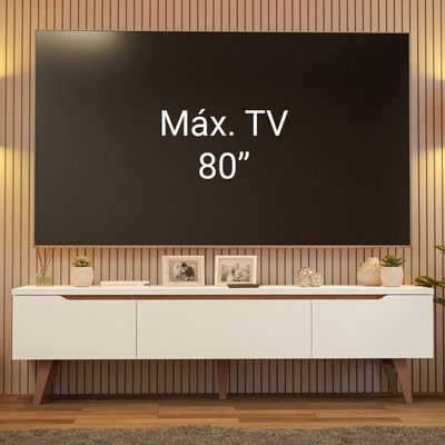 Rack Para Tv Até 80 Polegadas 180cm 2 Portas 1 Gaveta Branco-rustic Doha Madesa