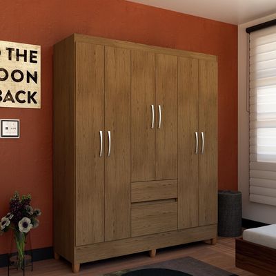 Guarda-Roupa Casal New Brusque 6 Portas 2 Gavetas Pintura UV Bartira Avelã