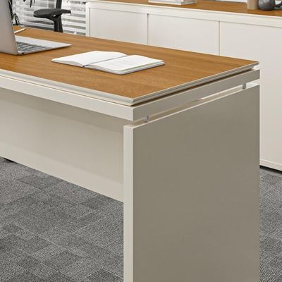 Mesa Para Escritório Com Tampo Duplo 25mm Tundra - Off White E Cedro
