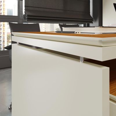 Mesa Para Escritório Com Tampo Duplo 25mm Tundra - Off White E Cedro