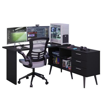 Mesa Para Computador Gamer Em L 3 Gavetas Preto Lisboa Madesa Preto