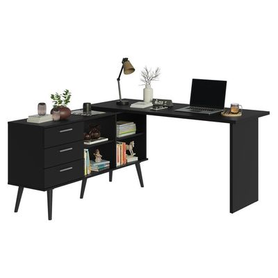 Mesa De Estudos Em L 3 Gavetas Preto Lisboa Madesa