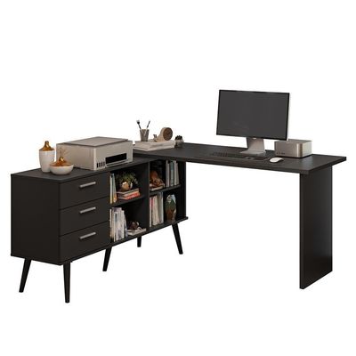 Mesa De Escritório Em L 3 Gavetas Preto Lisboa Madesa