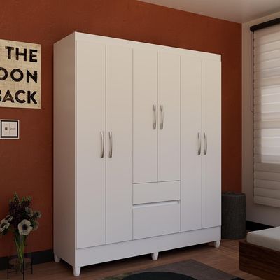 Guarda-Roupa Casal New Brusque 6 Portas 2 Gavetas Pintura UV Bartira Branco