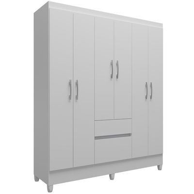 Guarda-Roupa Casal New Brusque 6 Portas 2 Gavetas Pintura UV Bartira Branco