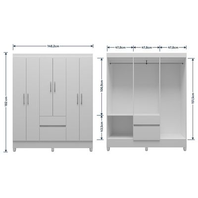 Guarda-Roupa Casal New Brusque 6 Portas 2 Gavetas Pintura UV Bartira Branco