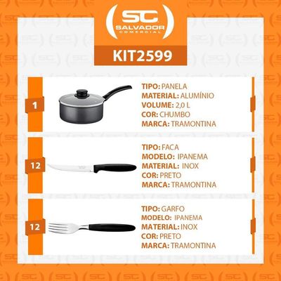 Panela Turim Alumínio Chumbo Antiaderente 1,4l + Cojunto De Garfo E Faca Ipanema 24pc - Tramontina