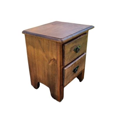 Mesa De Cabeceira De Madeira Rústica Com 2 Gavetas – 35x49x40cm