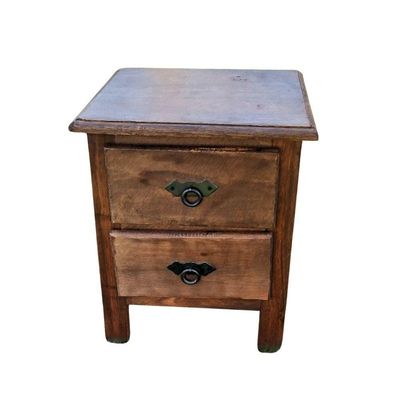 Mesa De Cabeceira De Madeira Rústica Com 2 Gavetas – 35x49x40cm