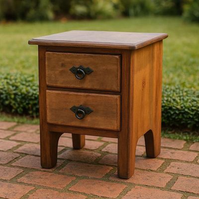 Mesa De Cabeceira De Madeira Rústica Com 2 Gavetas – 35x49x40cm