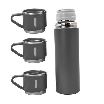 Garrafa Térmica Parede Dupla 3 Copo Aço Inox Squeeze 500ml Preto