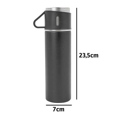 Garrafa Térmica Parede Dupla 3 Copo Aço Inox Squeeze 500ml Preto