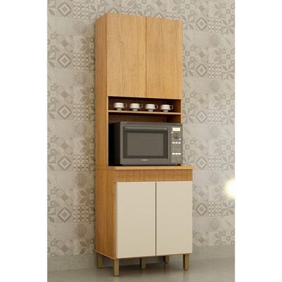 Paneleiro Torre Duplo De Cozinha Madeira 70cm Dakota Valdemóveis Cinamomo E Off White