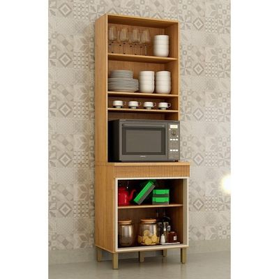 Paneleiro Torre Duplo De Cozinha Madeira 70cm Dakota Valdemóveis Cinamomo E Off White