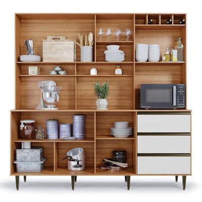 Armário De Cozinha Versatti 7 Portas 3 Gavetas Batrol Freijo Com Off White