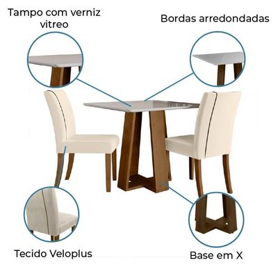 Mesa Sala De Jantar 2 Cadeiras Carvalho/off White