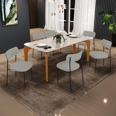 Mesa De Jantar Capri 160cm Off White Nature Com 6 Cadeiras Melina B05 Linho Cinza - Lyam Decor