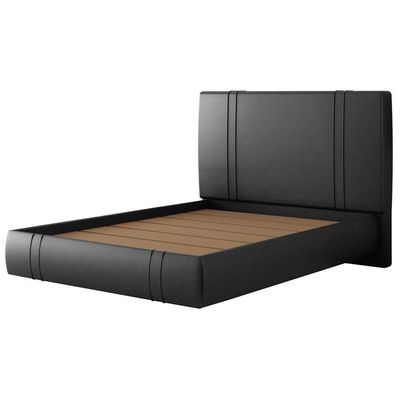 Cama Casal Flutuante Com Cabeceira 140cm Astra S04 Couríssimo Preto - Lyam Decor
