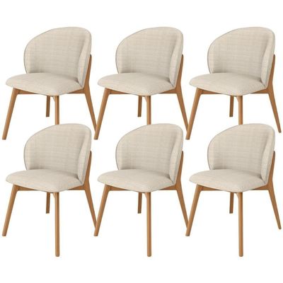 Kit 06 Cadeiras De Jantar E Estar Living Estofada Mia L02 Linho Palha - Lyam Decor
