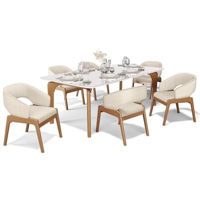 Kit 02 Cadeiras De Jantar E Estar Living Estofada Lince L02 Linho Palha - Lyam Decor