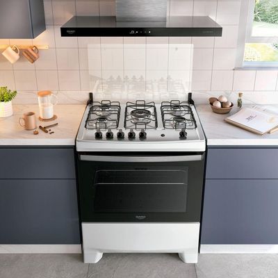 Fogão Dako Supreme 5 Bocas Com Mesa Inox Acendimento Automatico Branco Bivolt