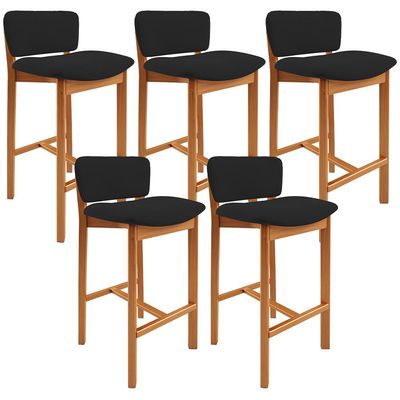 Kit 05 Banquetas Alta Para Cozinha Sala de Jantar Bar Dara L02 Suede Preto - Lyam Decor
