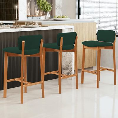 Kit 04 Banquetas Alta Para Cozinha Sala de Jantar Bar Dara L02 Suede Verde Musgo - Lyam Decor