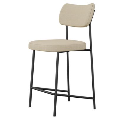 Banqueta Baixa Bar Cozinha Sala De Jantar Preto Melina L02 Linho Bege Escuro - Lyam Decor