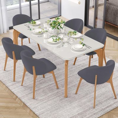 Kit 02 Cadeiras de Jantar e Estar Living Estofada Mia L02 Suede Cinza - Lyam Decor