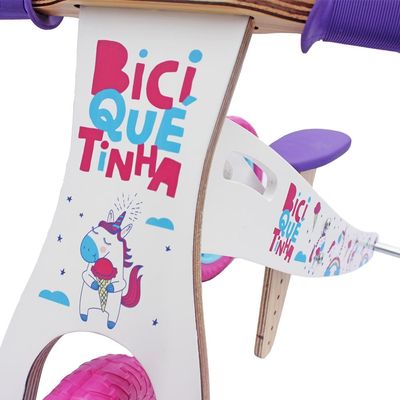 Triciclo de Madeira 2 em 1 sem Pedal (vira Bicicleta de Equilíbrio) - Unicórnio Rosa e Azul - Biciquetinha
